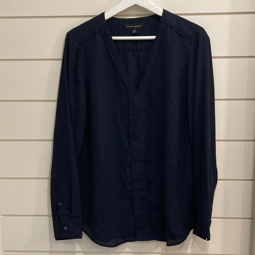 Banana Republic Navy Blue V-Neck Blouse